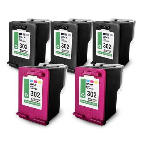 5x Alternative Tintenpatronen für HP 302XL: 2x Color + 3x Schwarz