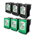 6x Alternative Tintenpatronen für HP 336+342: 3x C9361EE Color + 3x C9362EE Schwarz