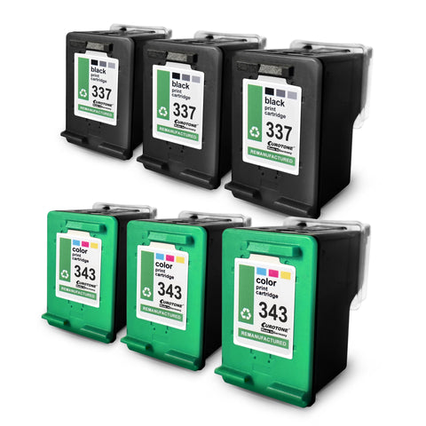 6x Alternative Tintenpatronen für HP 337+343: 3x C8766EE Color + 3x C9364EE Schwarz