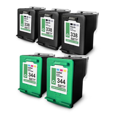 5x Alternative Tintenpatronen für HP 338+344: 2x C9363EE Color + 3x C8765EE Schwarz